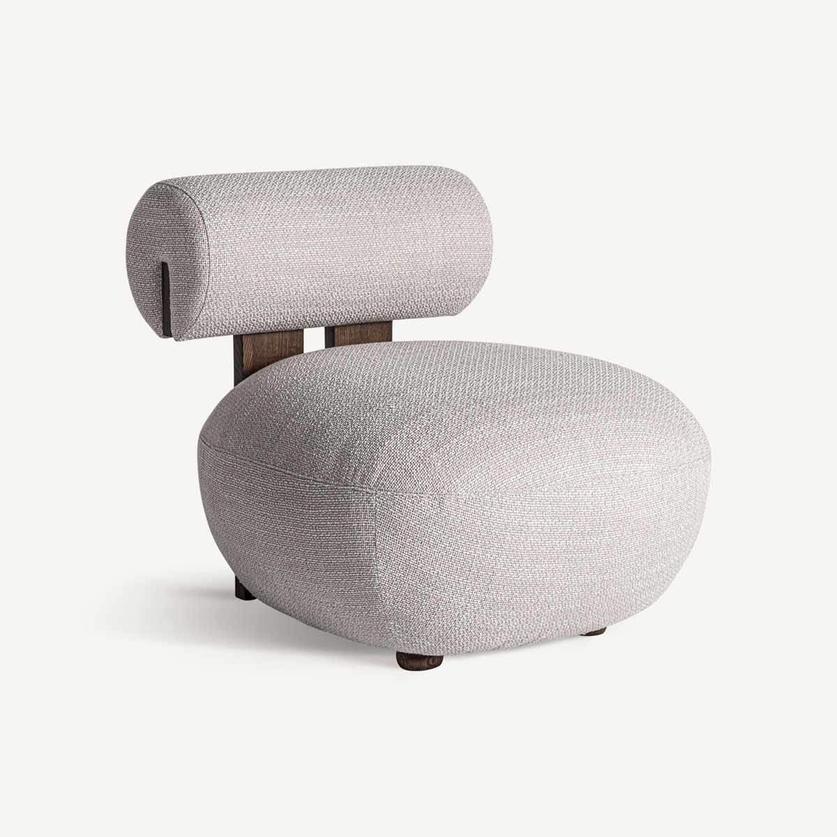 Fauteuil design en tissu texturé blanc cassé et frêne marron foncé