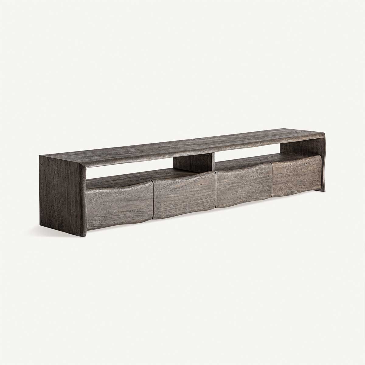 Meuble TV 4 tiroirs 230 cm en bois d'acacia marron grisé