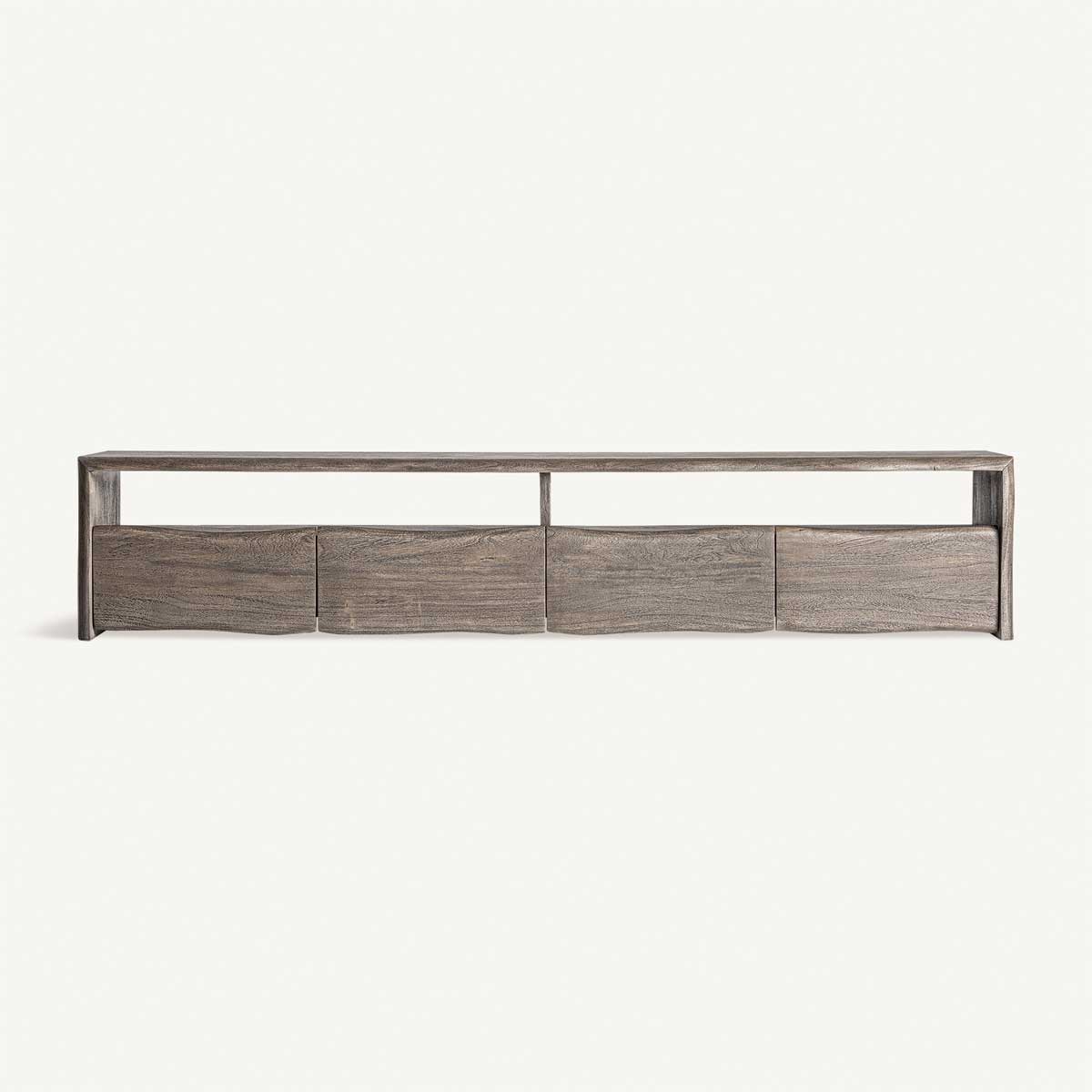 Meuble TV 4 tiroirs 230 cm en bois d'acacia marron grisé