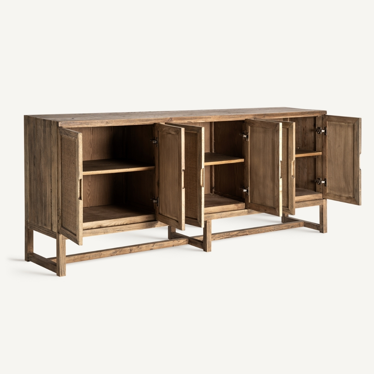 buffet 6 portes bois d'orme et rotin