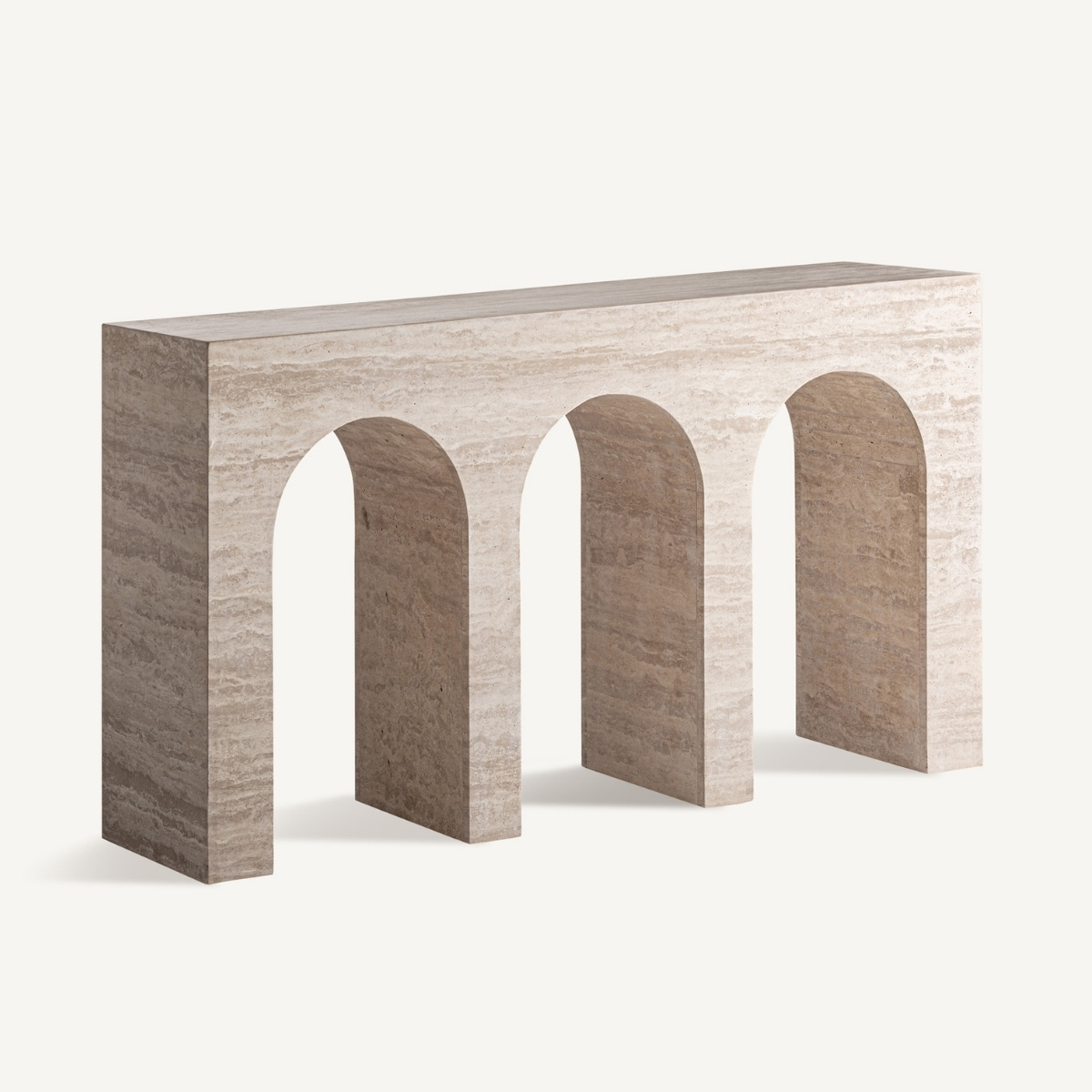 console contemporaine en travertin avec 3 arches