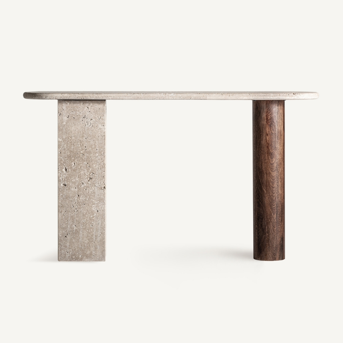 console contemporaine en travertin et bois massif