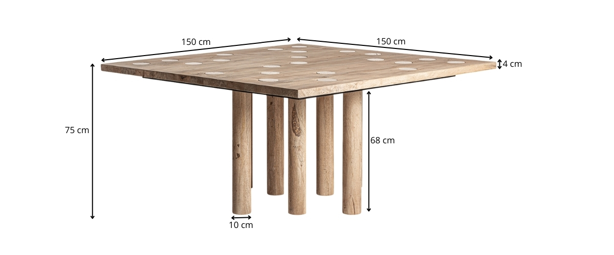 Dimensions de la table à manger carrée en bois massif