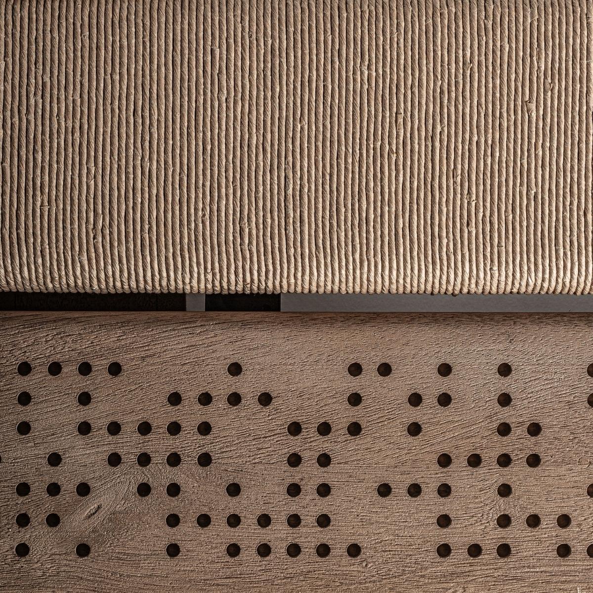 Table basse en manguier travertin et jute 140 cm JUNE – Image 5