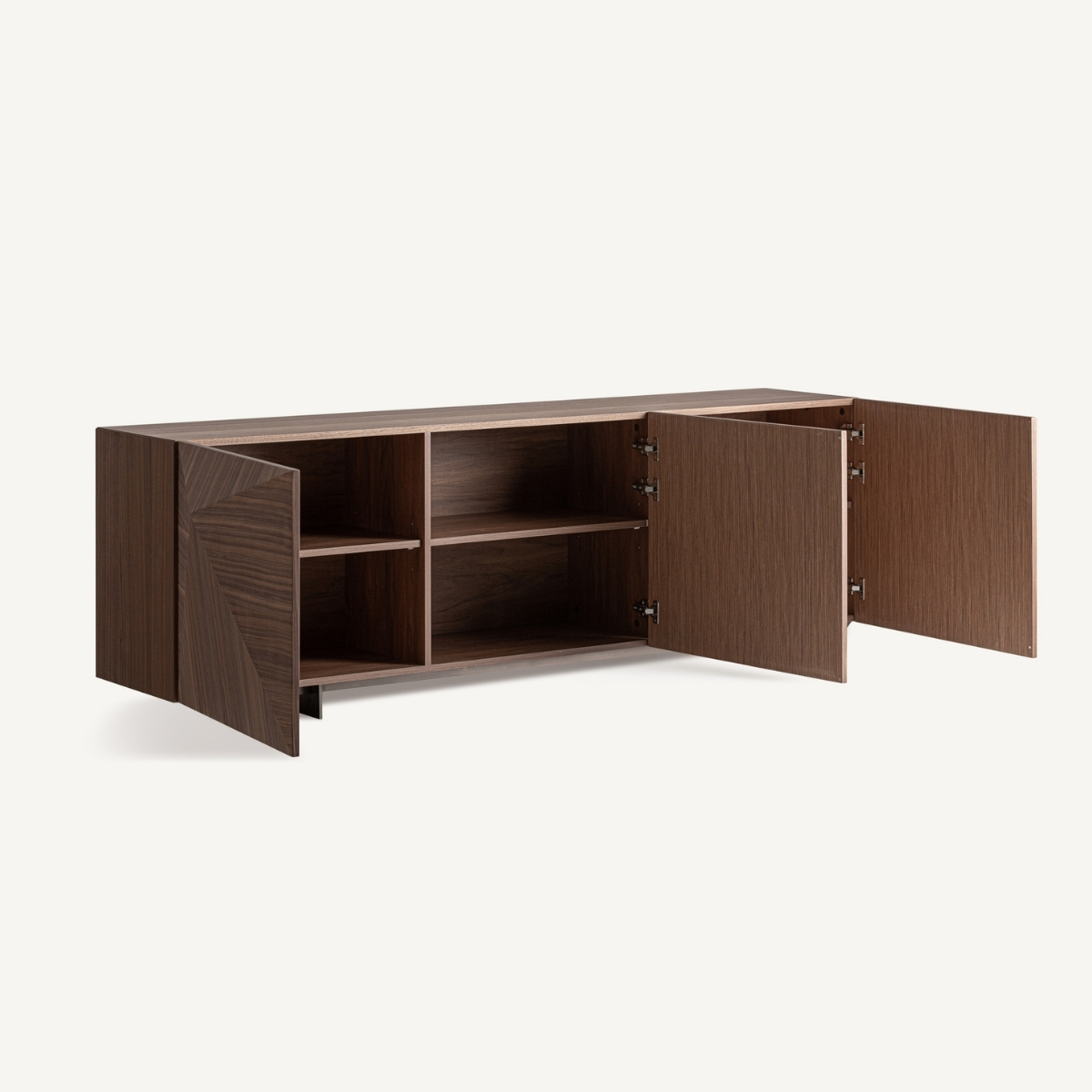 long buffet contemporain avec 6 compartiments en placage de bois