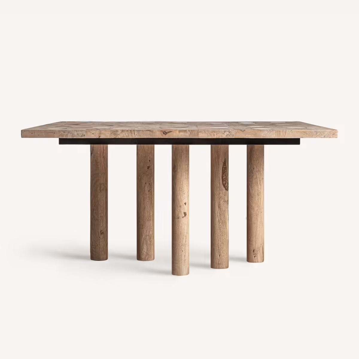 Table de salle à manger carrée en bois et travertin 150 cm