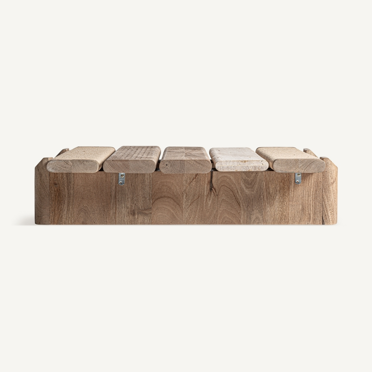 table basse originale haut de gamme en bois et travertin