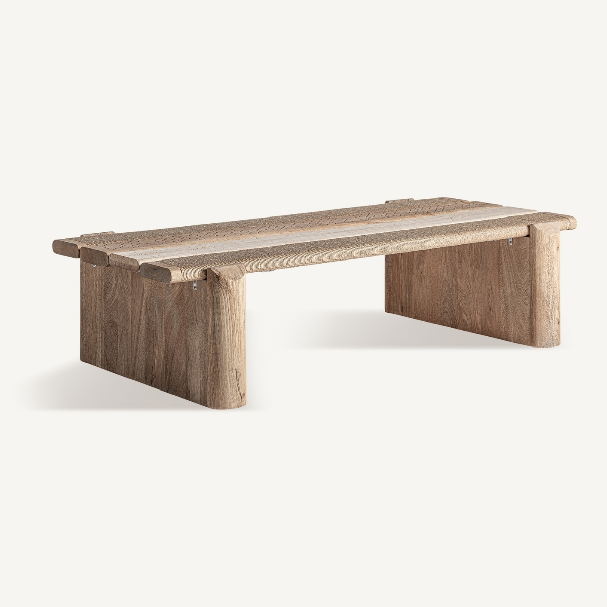 table basse manguier travertin et jute