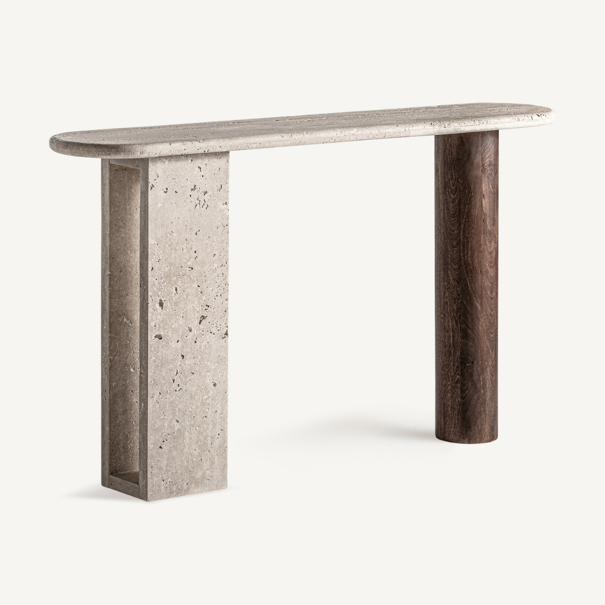 console contemporaine en travertin et bois massif
