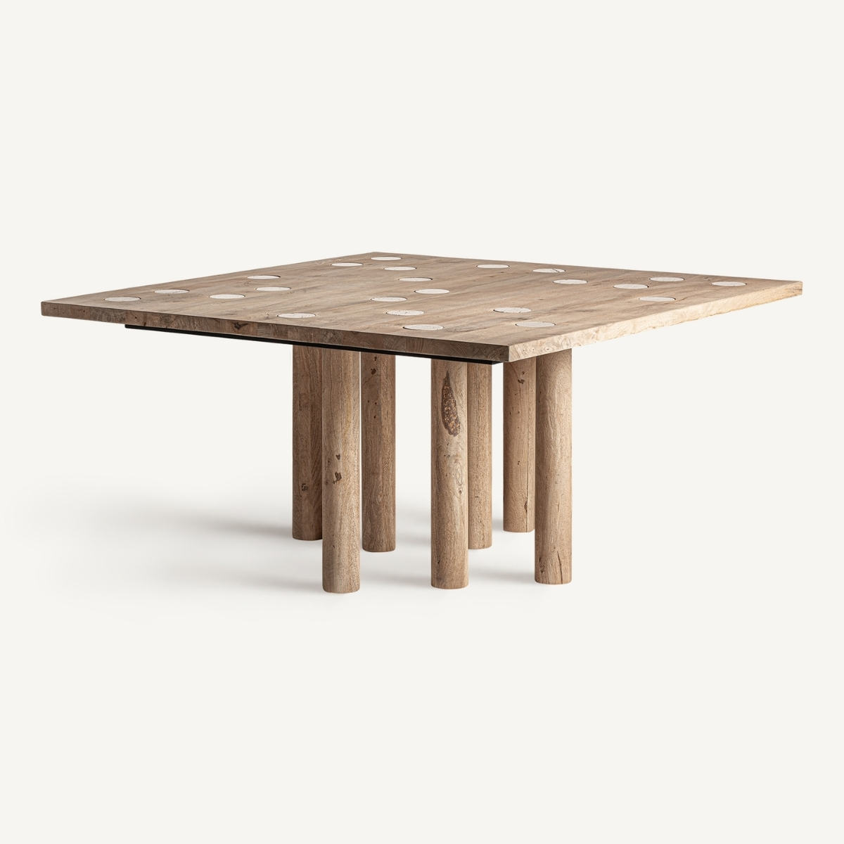 Table de salle à manger carrée en bois et travertin 150 cm