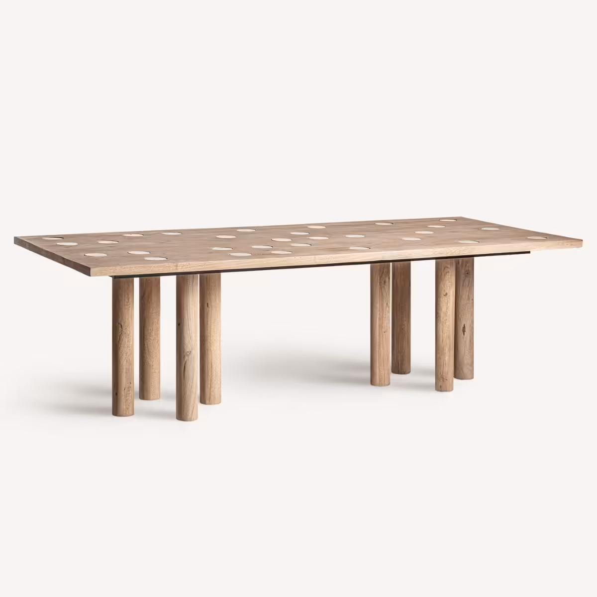 Table à manger 250 cm en bois massif et travertin naturel