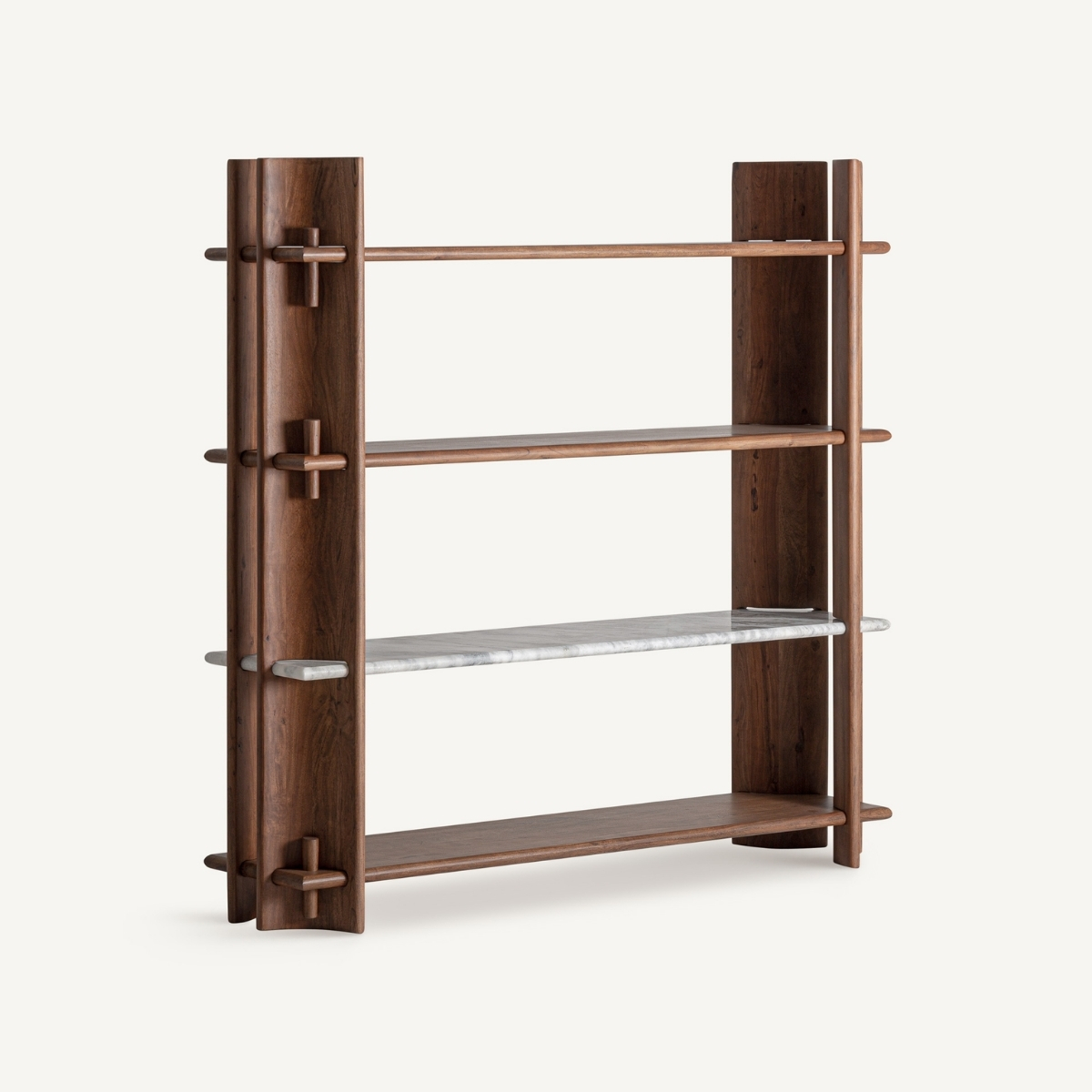 Bibliothèque bois marron et marbre blanc