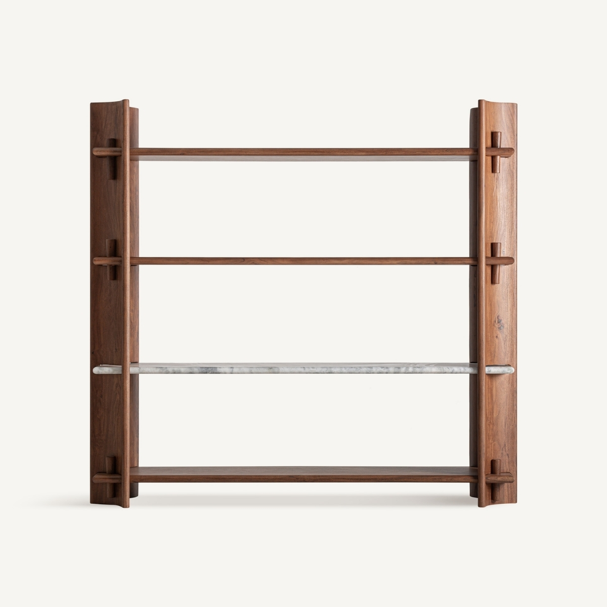 Bibliothèque bois marron et marbre blanc