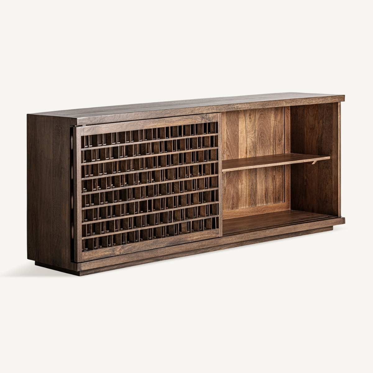 Buffet bois de manguier massif portes coulissantes ajourées