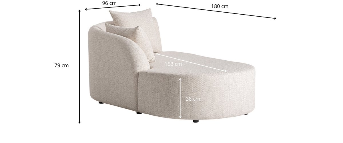 Dimensions de la méridienne de jaridn beige