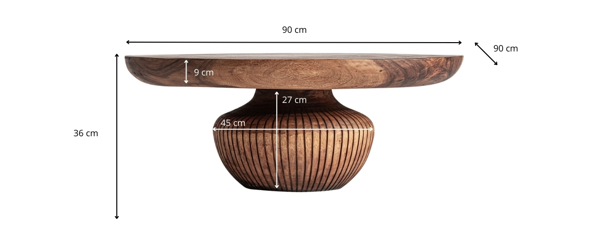 Dimensions de la table basse bois massif