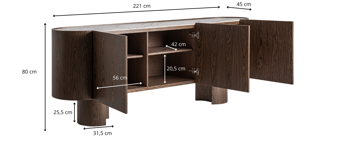 Dimensions du buffet design haut de gamme