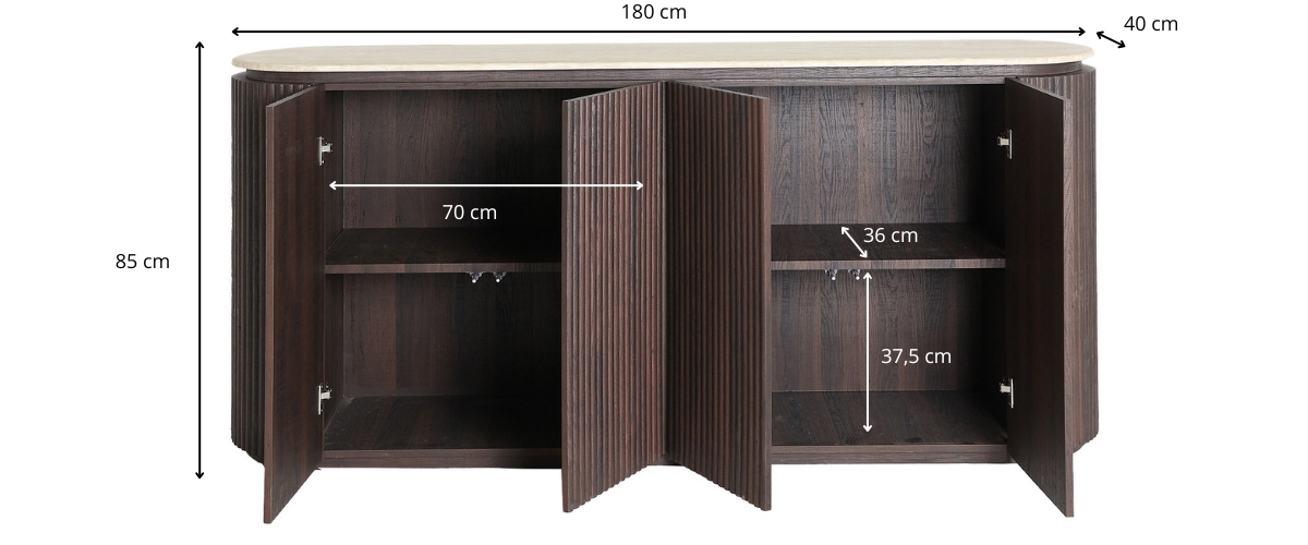 Dimensions du buffet en bois strié