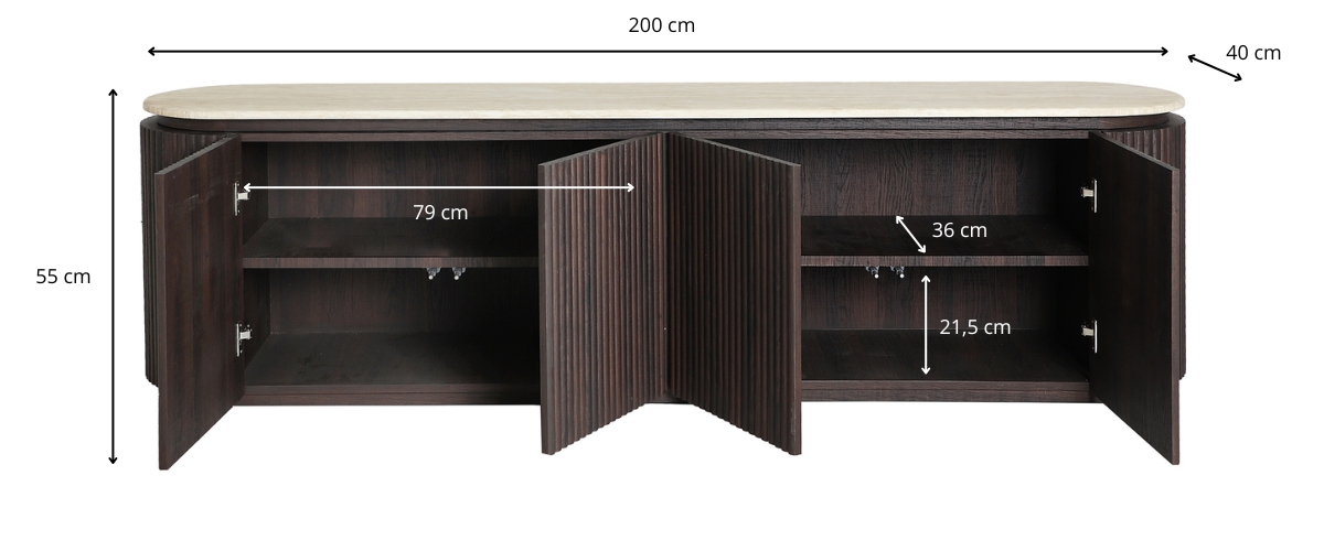 Dimensions du meuble tv bois et travertin