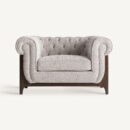 Fauteuil chesterfield en tissu gris et bois de frêne marron