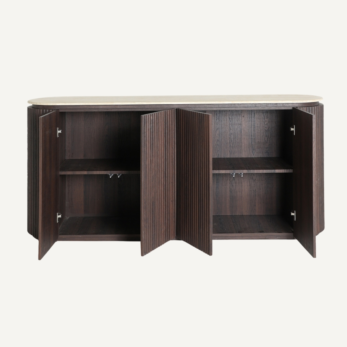 Buffet bois et travertin beige 180 cm