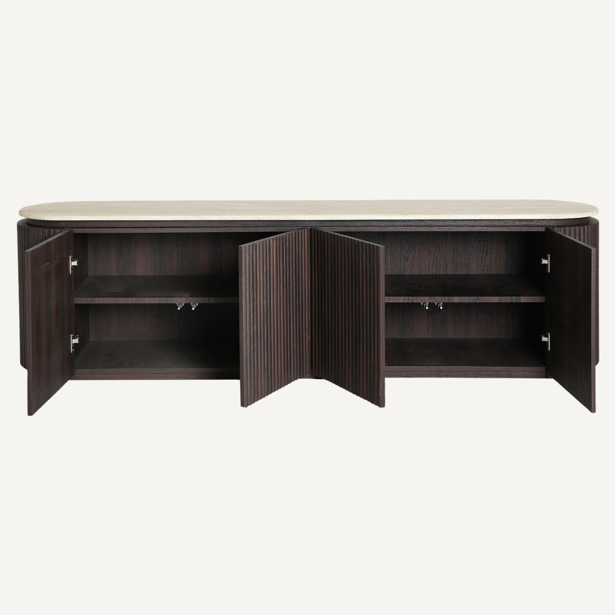 Meuble tv bois strié et travertin synthétique 200 cm