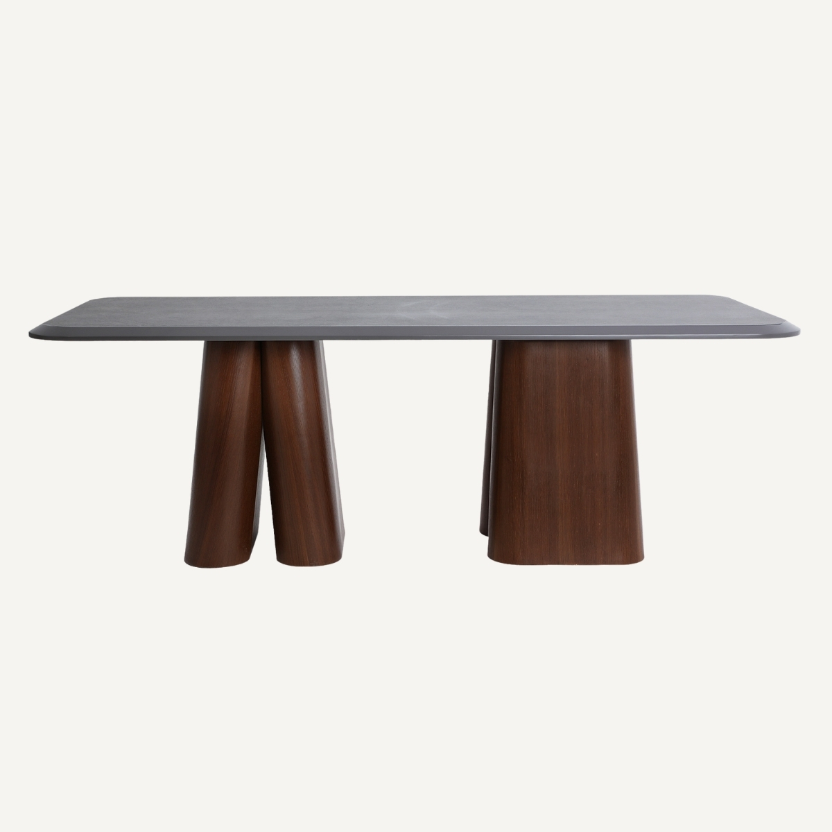 Table de repas rectangulaire en bois et pierre grise 220 cm