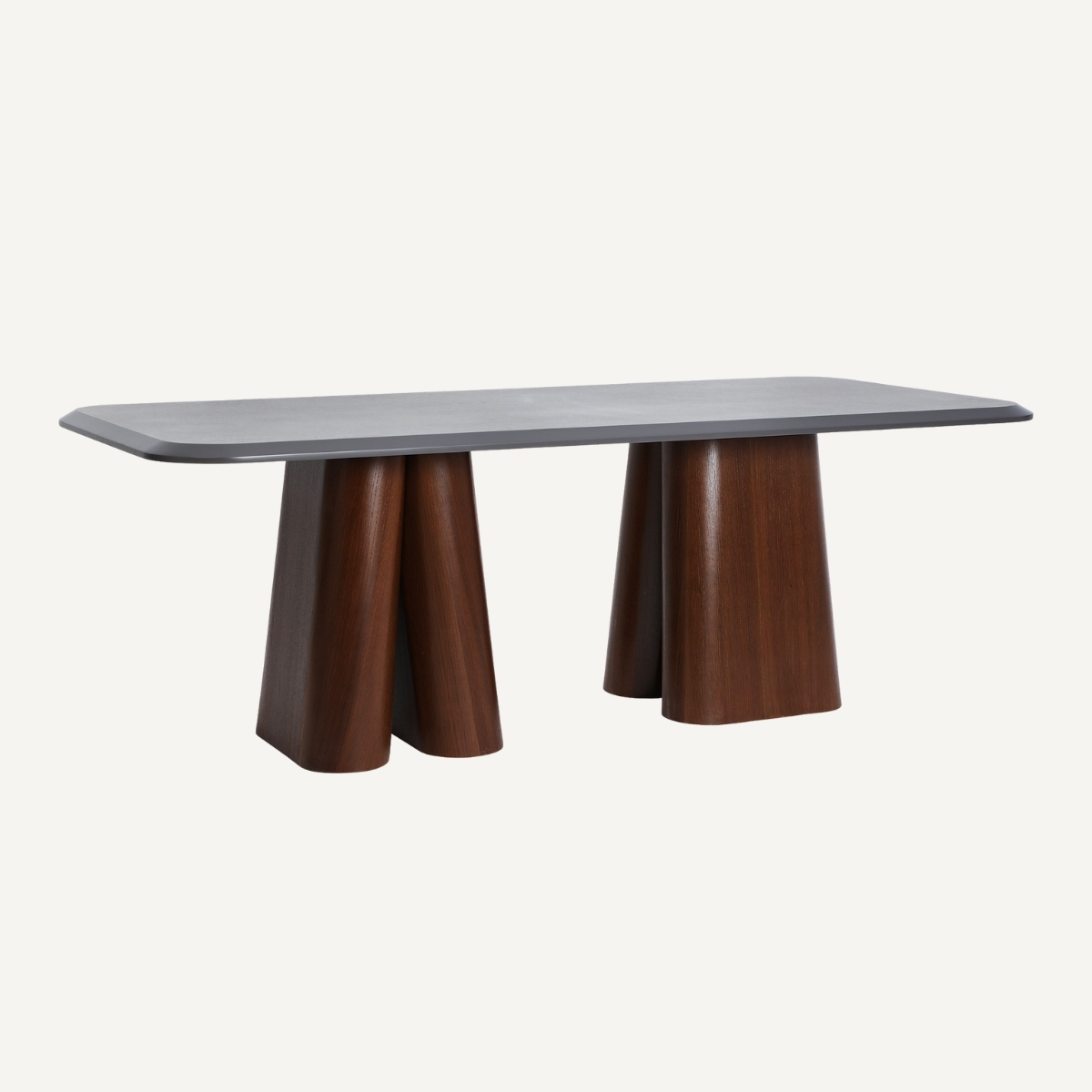 Table de repas rectangulaire en bois et pierre grise 220 cm