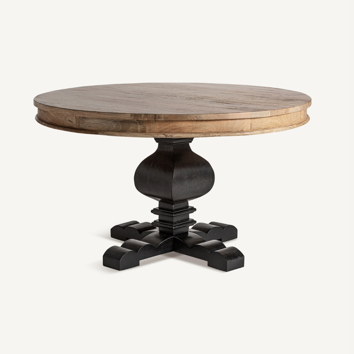 table à manger ronde en manguier naturel et noir