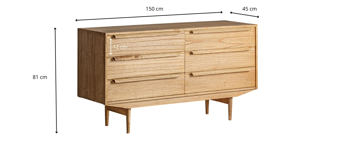 Dimensions de la commode bois massif