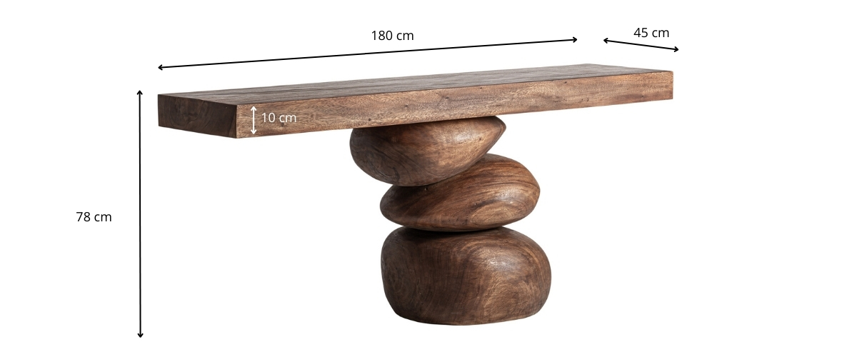 Dimensions de la console en bois massif