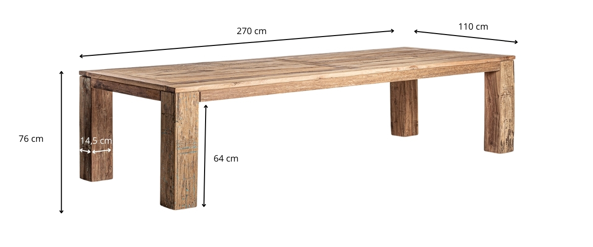 Dimensions de la grande table en bois