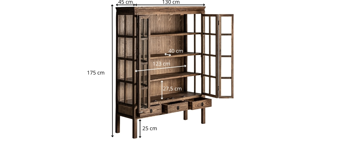 Dimensions de la vitrine en bois massif