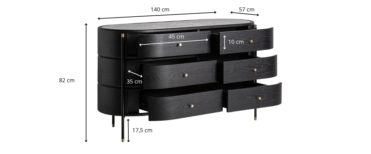 Dimensions de la commode en bois noir