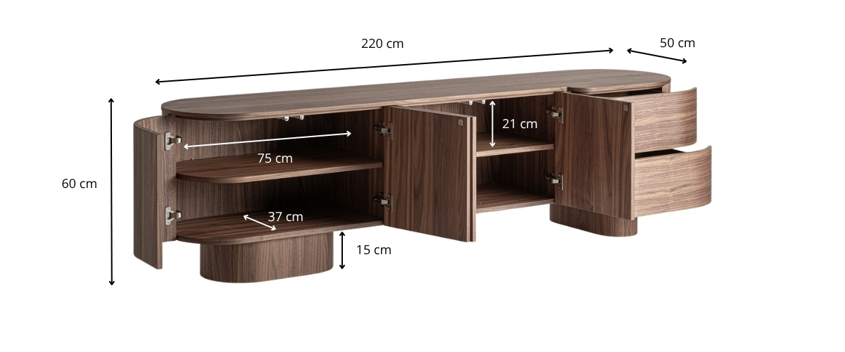 Dimensions du meuble tv en bois de noyer