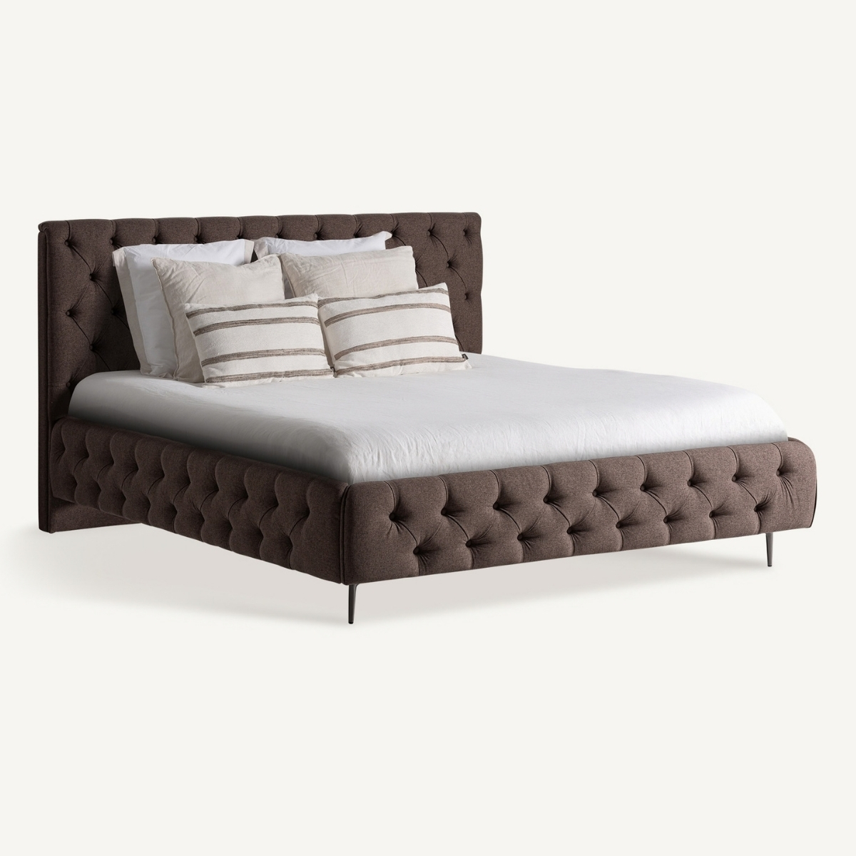 Lit double 180x200 cm en tissu marron