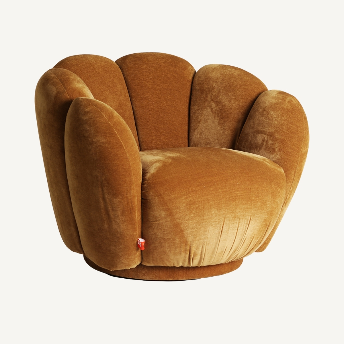 Fauteuil coquillage velours orange