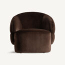 fauteuil design rembourré en velours couleur chocolat