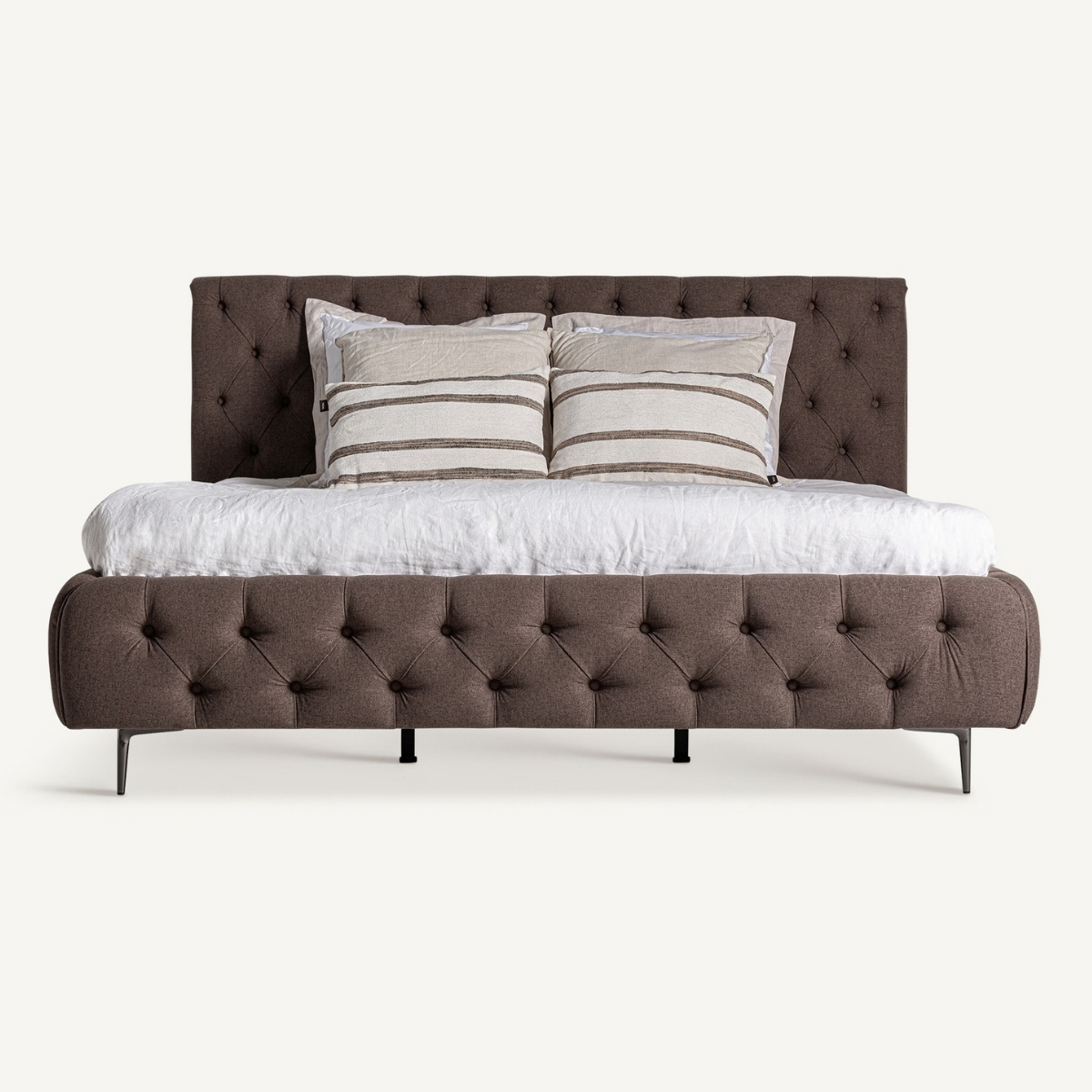 Lit king size haut de gamme en tissu marron rembourré