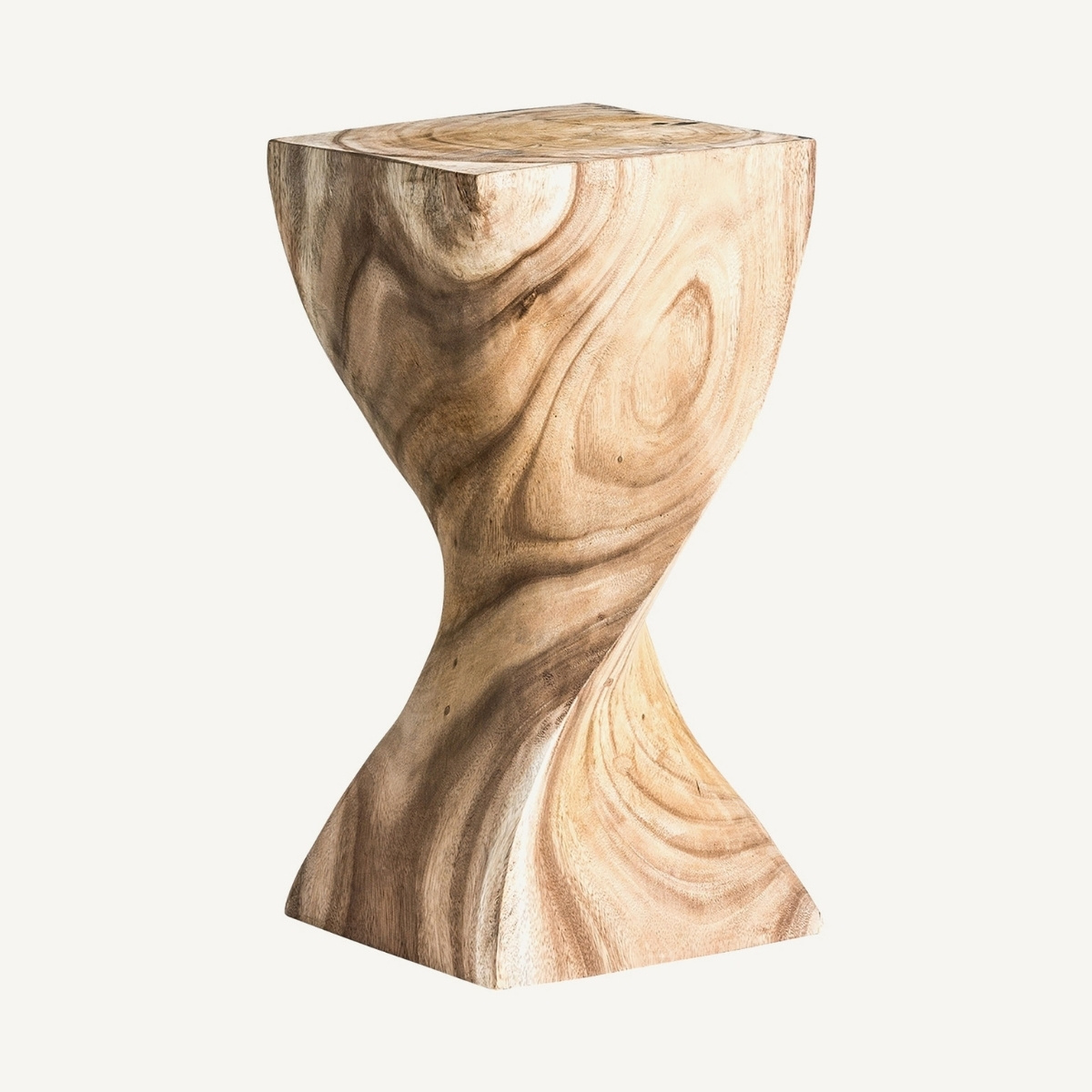 Table d’appoint en bois exotique avec piètement sculptural en forme de sablier
