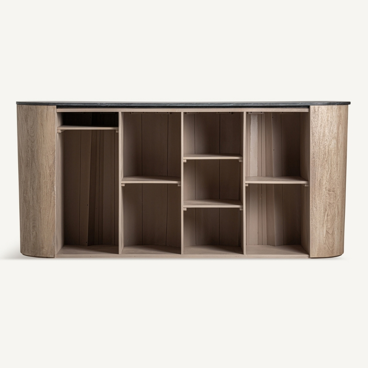 Comptoir en acacia et marbre 240 cm avec compartiments