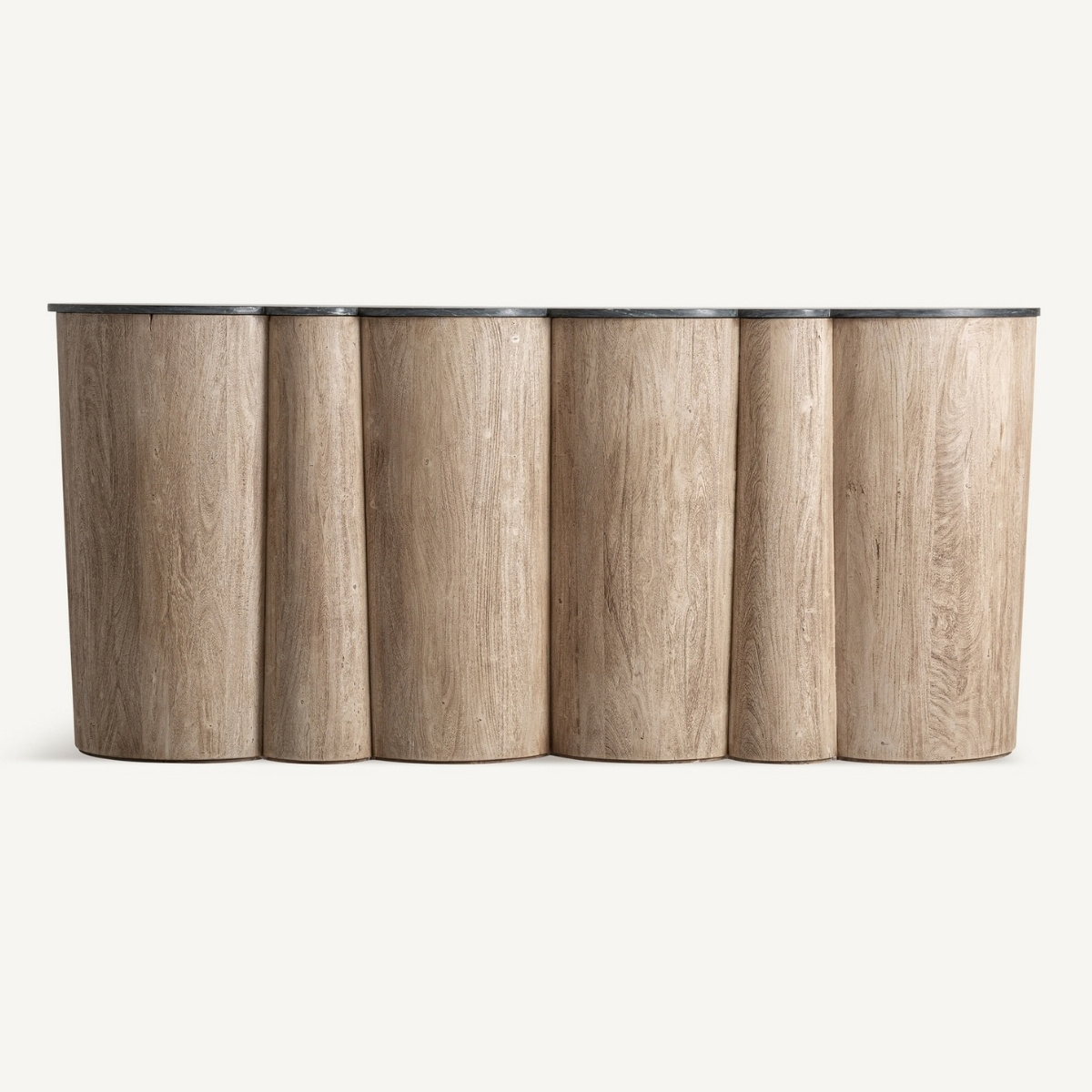 Meuble comptoir haut de gamme en acacia et plateau en marbre noir
