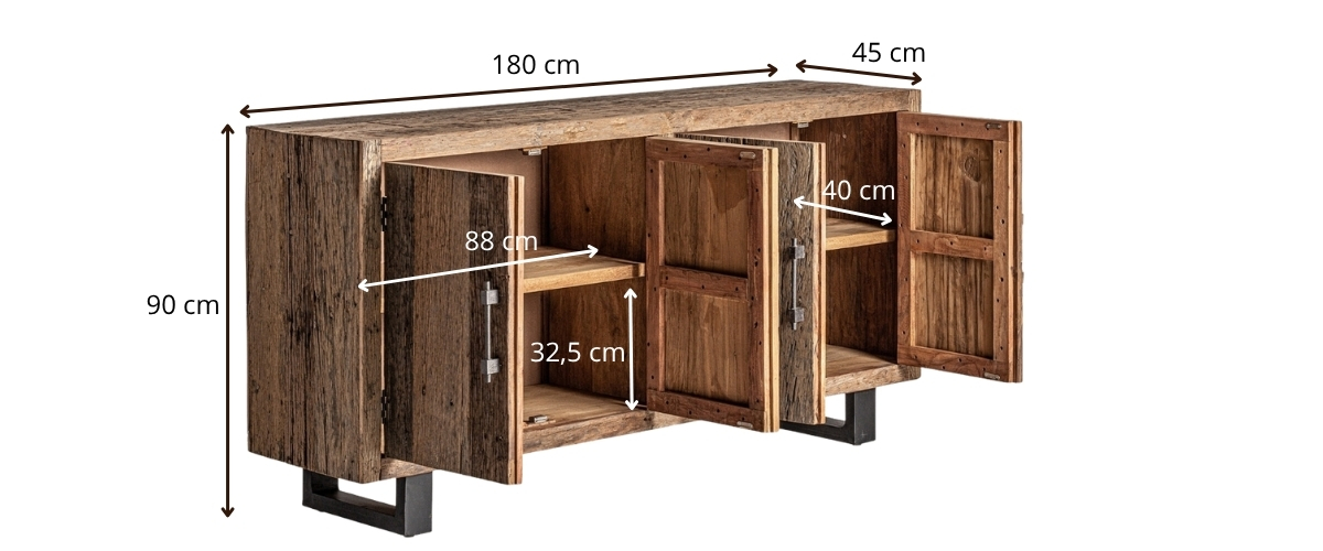 dimensions buffet recyclé 180 cm