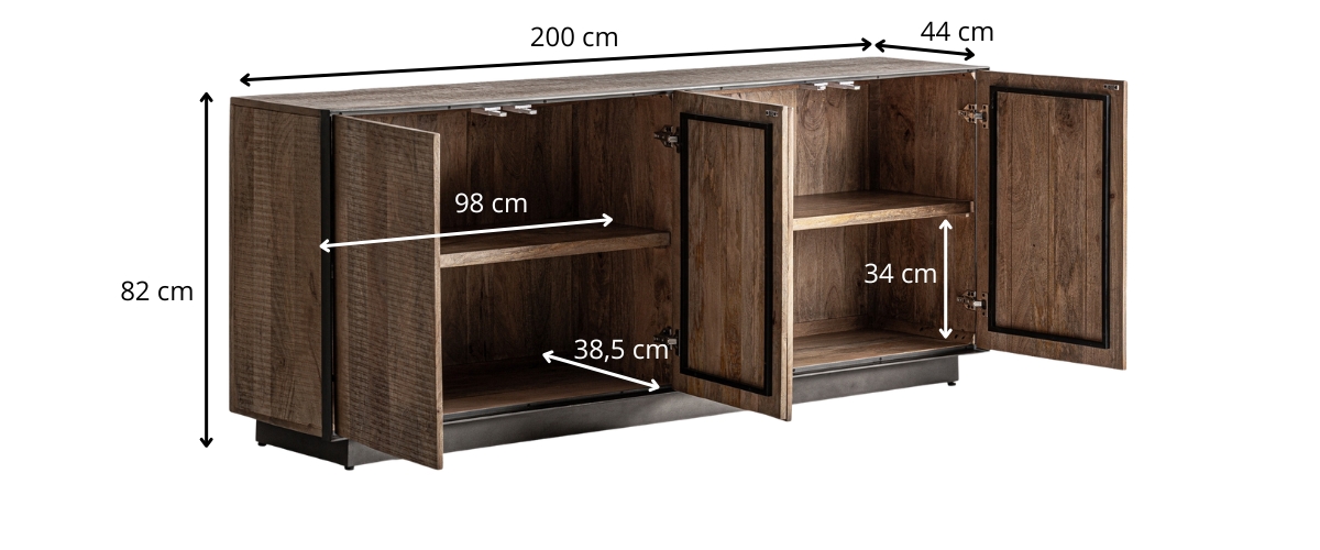 dimensions buffet industriel bois et métal noir