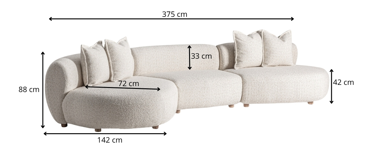dimensions détaillées canapé haut de gamme 375 cm