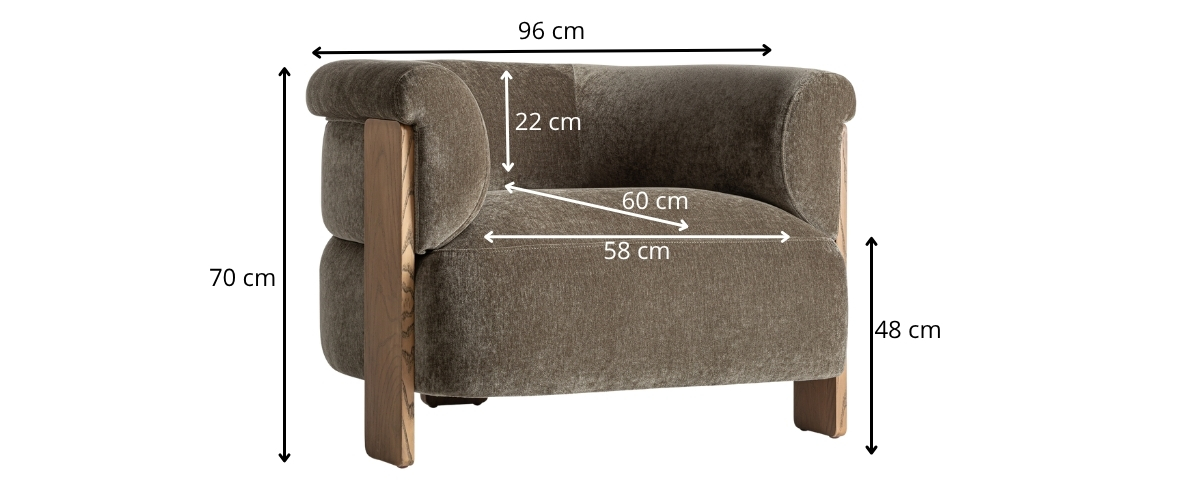 dimensions fauteuil haut de gamme bois et tissu chenille vert olive