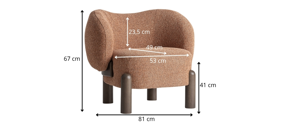 dimensions fauteuil moderne tissu chenille terracotta
