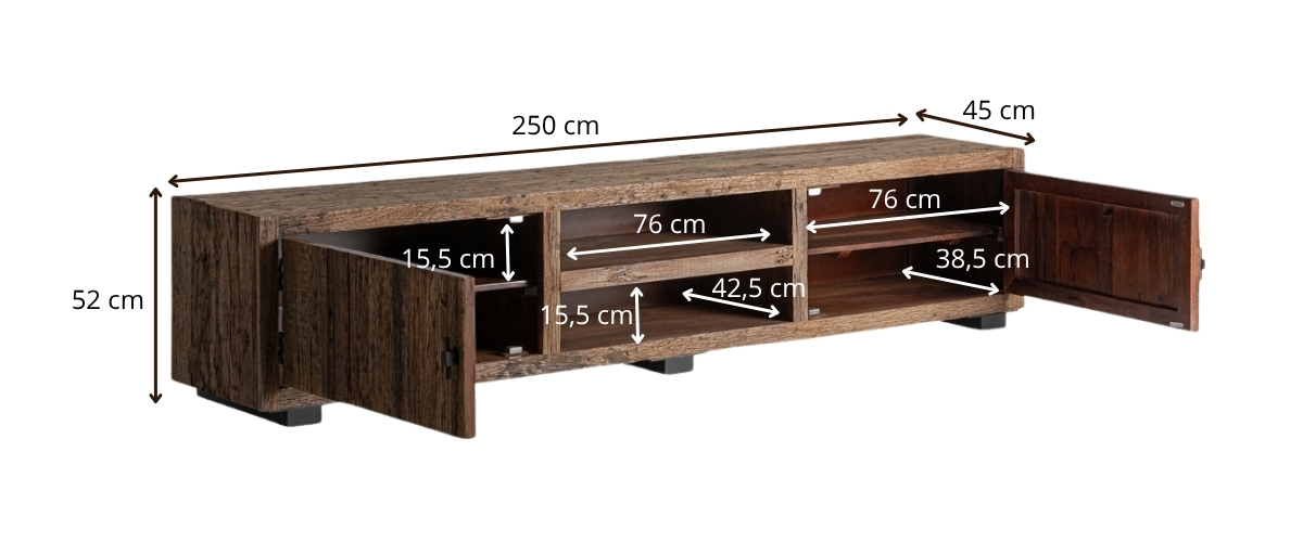 dimensions banc tv 250 cm