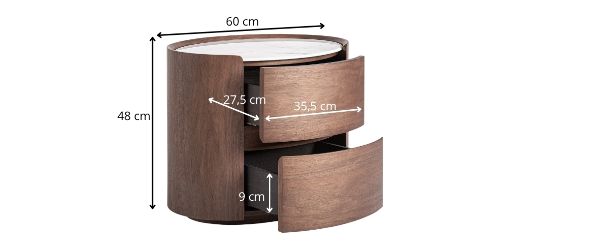 dimensions table de nuit ovale