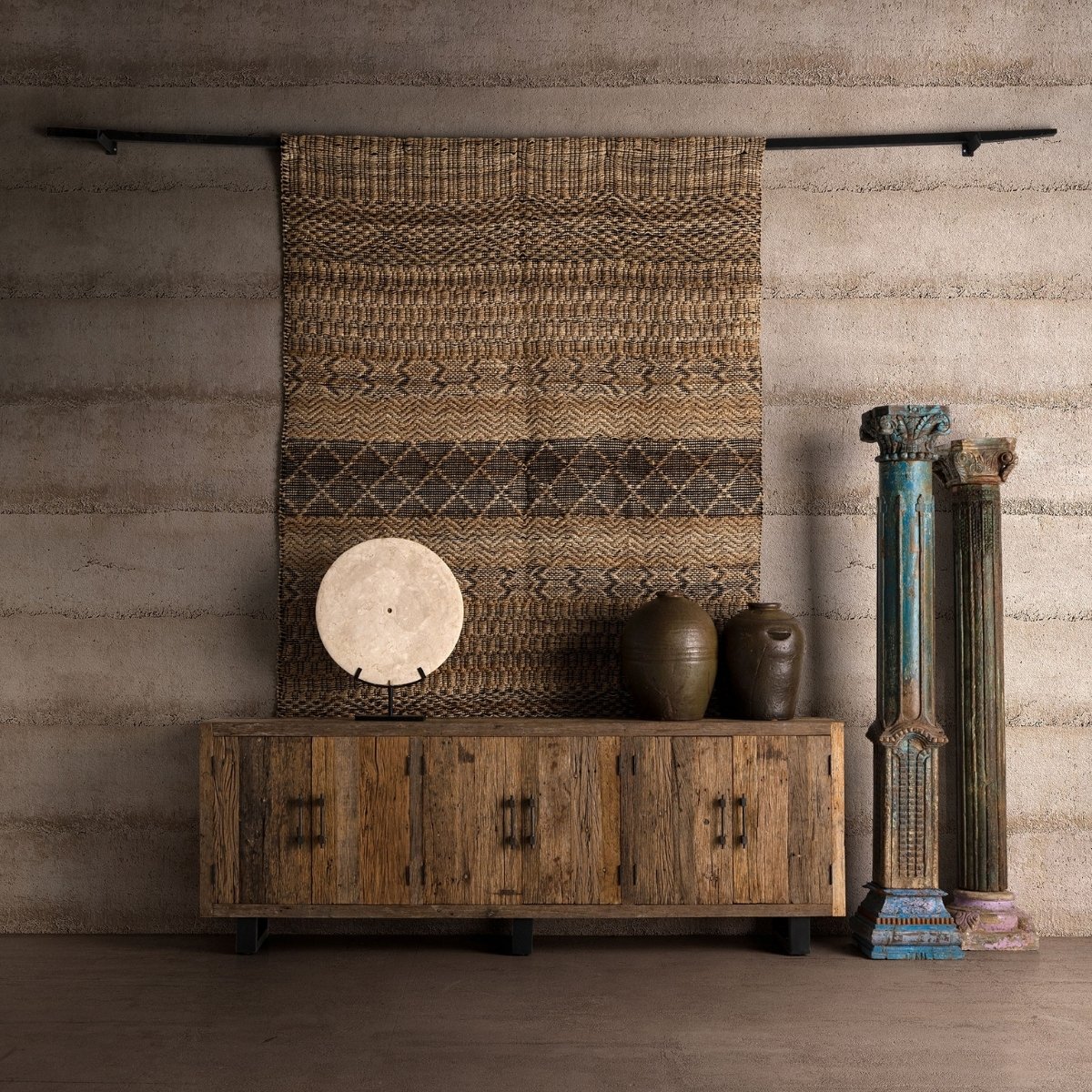 buffet long pour séjour en bois recyclé 254 cm